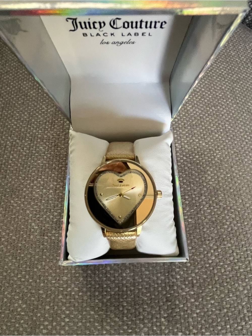 Juicy Couture Black Label Gold Glitter Heart Watch NIB